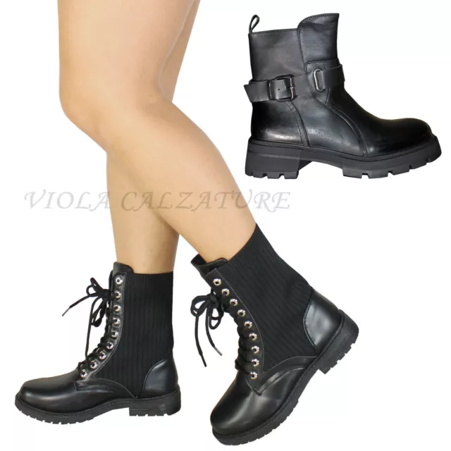 Scarpe donna Stivali Stivaletti Anfibi stringhe Biker Boots Comodi JH17/821