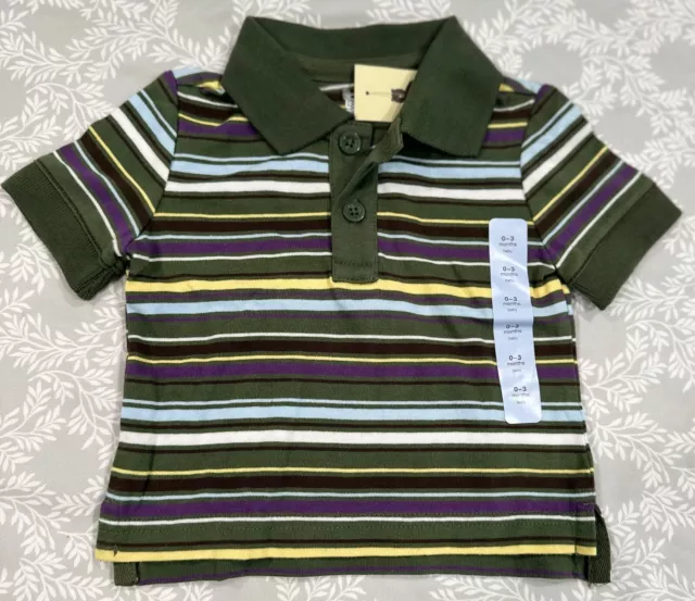 Baby Gap NWT Olive Green STRIPED BUTTON POLO COLLAR COTTON SHIRT TOP 0-3 Months
