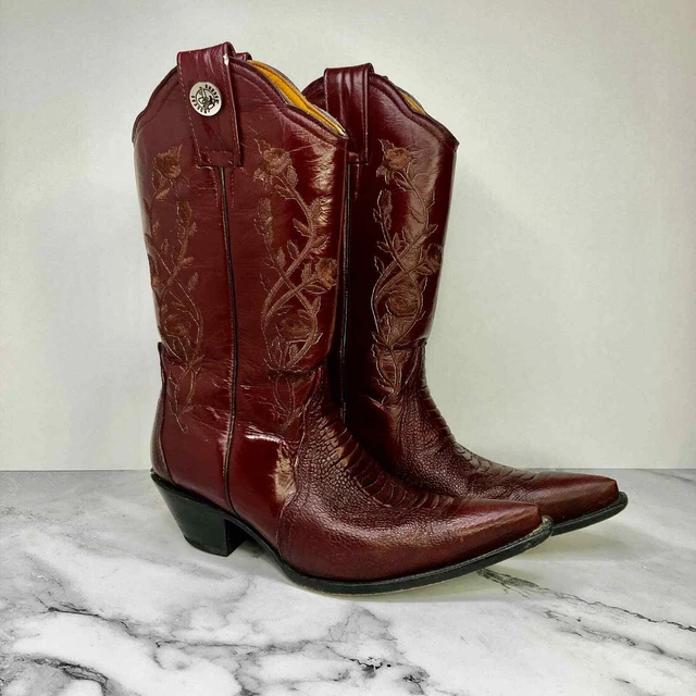 Rogers Boots 761 Red Leather Floral Embroidered Womens 7 Rodeo Cowgirl READ