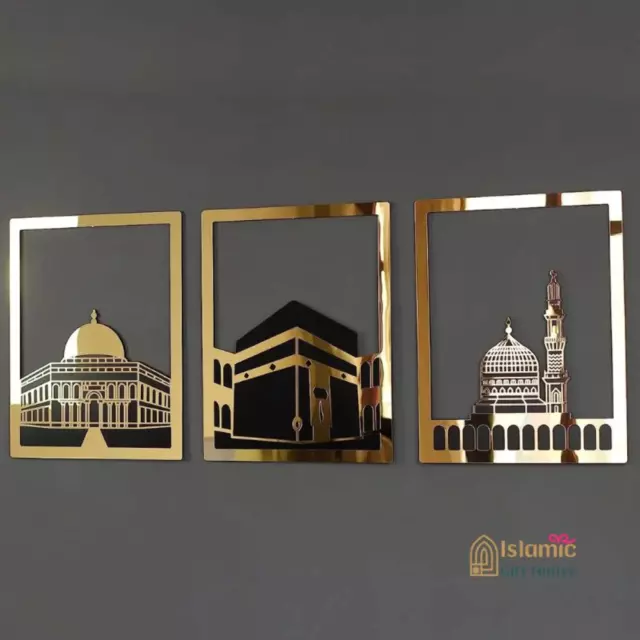 Kaba, Madina, Al Aqsa islamic wall frame gold acrylic home decor gift for muslim