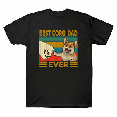 O Melhor Pai Sempre Amante Manga Masculina Corgi Retrô Tee T-shirt engraçado Curto Cachorro Vintage