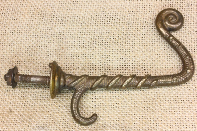 Old Coat Hook Hall Mirror Patina Brass vintage 1890’s Mansion Library fancy deco