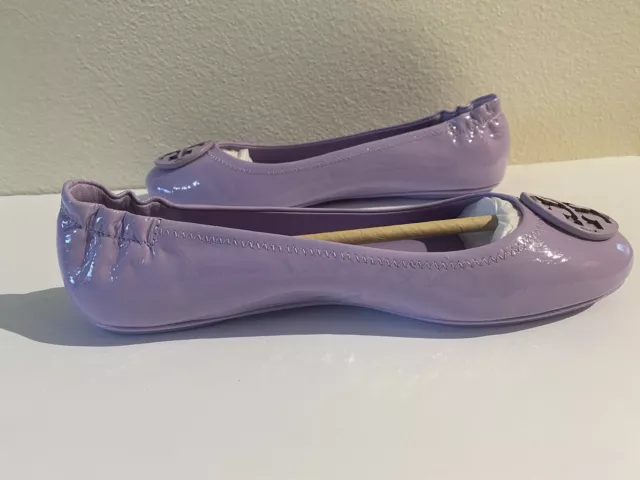 NIB Tory Burch Minnie Travel Ballet with Leather Logo Shoes Flats Lavender Cloud