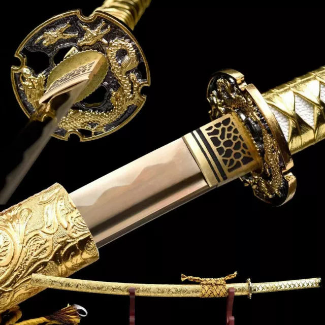 Gold Dragon phoenix Katana Hand Forged 1095 Steel Japanese Samurai Sword Sharp