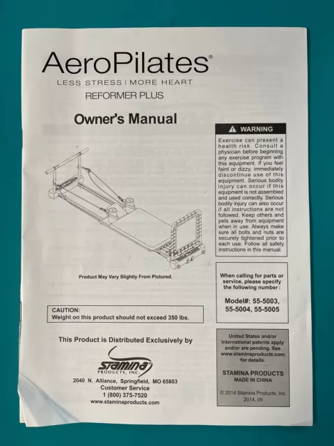 AeroPilates Reformer Owners Manual Insert Model#: 55-4700