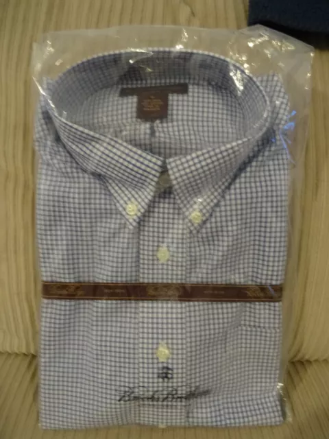 Brooks Brothers Boys 18 Button Down Shirt Blue/White Check New in Package