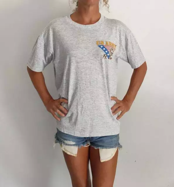 Vintage size small paper thin US Army Ft. Lee T shirt poly/cotton heathered grey