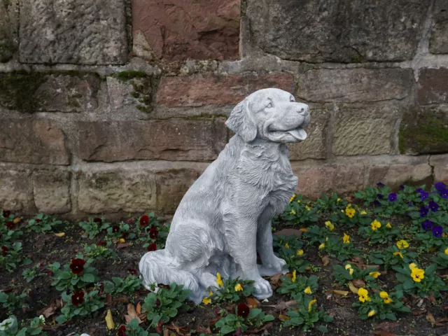 Massif Sculpture en Pierre Chien Statue Golden Retriever 53 CM fonte de Antigel 2