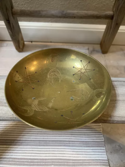 Vintage Solid Brass 4” Etched Bowl Dish Antique - M191 India