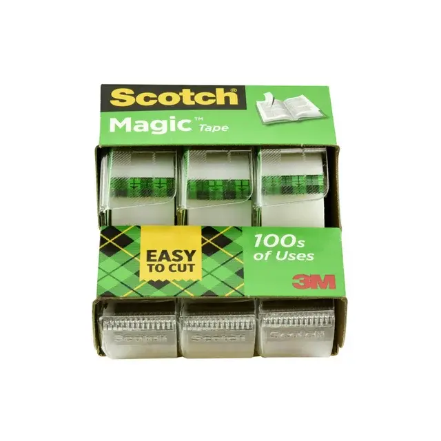 Scotch 6122 Magic Office Tape and Refillable Dispenser, Clear - 3 Pack