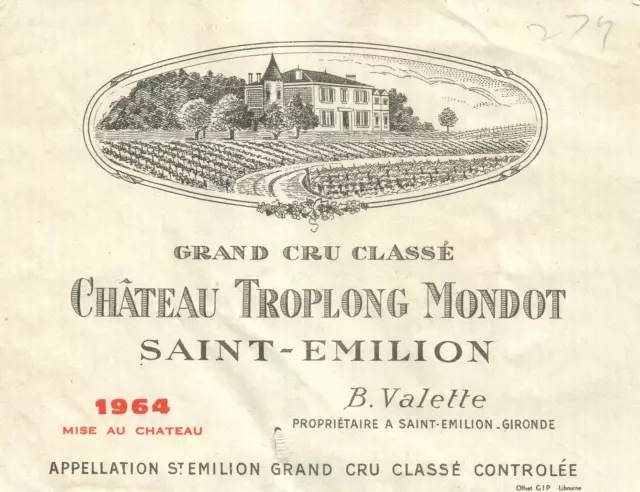 1960's-70's Chateau Troplong Mondot 1964 Vintage French Wine Label Original A341