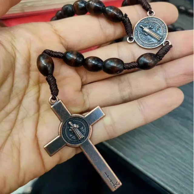 Cuentas de Madera San Benito Marrón Profundo Rosario Oración Crucifijo Cruz Jerusalén