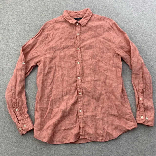 Perry Ellis Linen Shirt Mens Large Pink Roll Tab Button Shirt