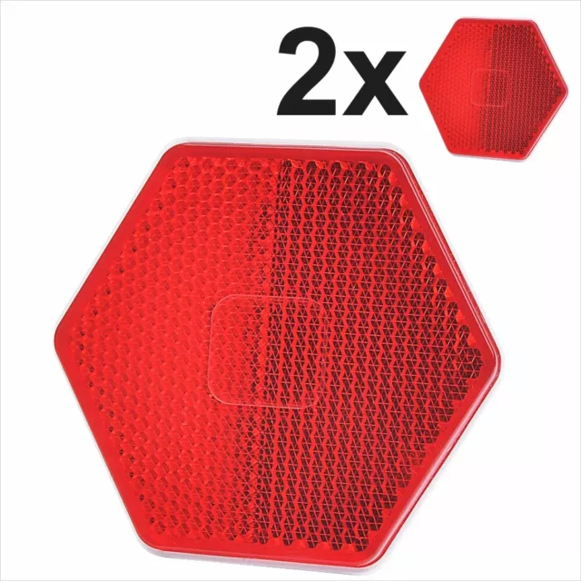 2x 75mm HEXAGONAL STICK ON Self-Adhesive Red Hexagon Rear Trailer Reflectors