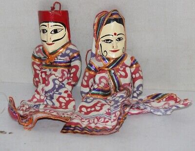 Rajasthani Ethnic Wooden Head & Cloth Men & Women Puppet Dolls Pair 10177 3