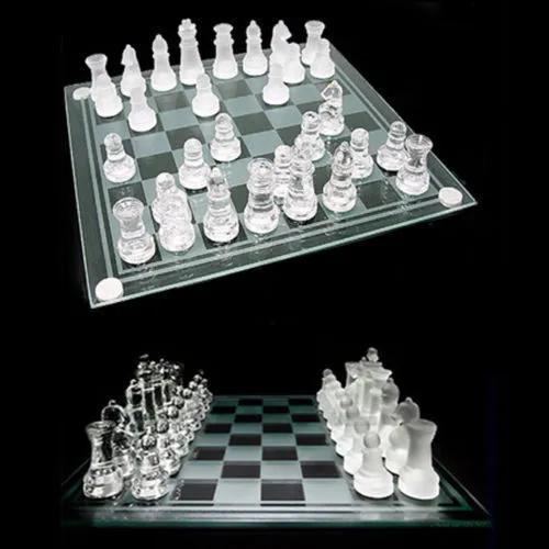 32pce Glass Chess Checker Board Game Set Clear/Frosted Display Home Decor 20x20c