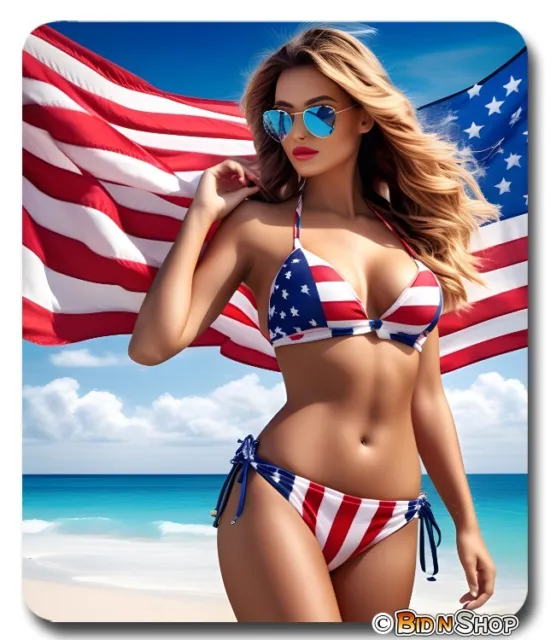 Swimsuit Model USA Flag ~ Mouse Pad / Mousepad ~ Sexy Beach Babe Patriotic Gift