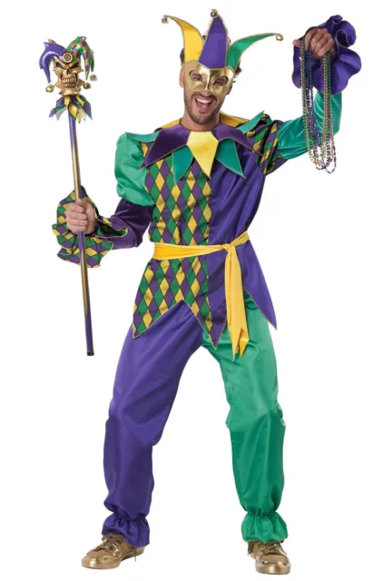 Deluxe Mardi Gras Court Jester Joker Carnival Festival Adult Unisex Costume XL