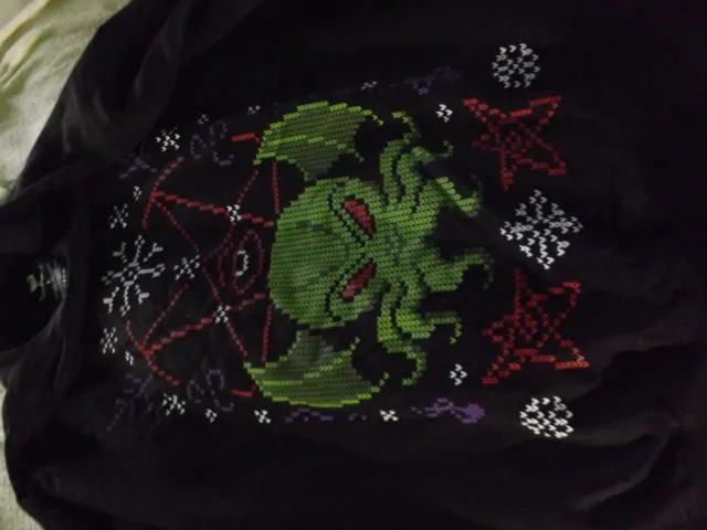 Ugly Sweater L Christmas Cthulhu Gothic Pentagram Elder Santa LoveCRAFT Shirt 7