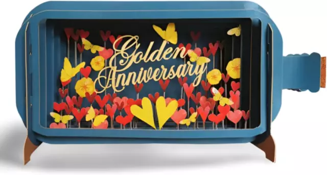 Nachricht in einer Flasche 3D Pop Up Golden 50th Anniversary Hearts Grußkarte