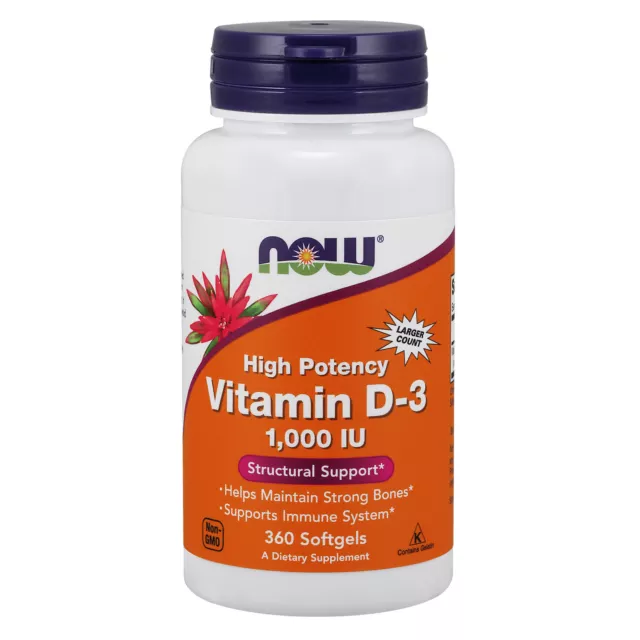 NOW Foods Vitamin D-3 1000 IU 360 Capsules | Immune System | Bone Health | SAD