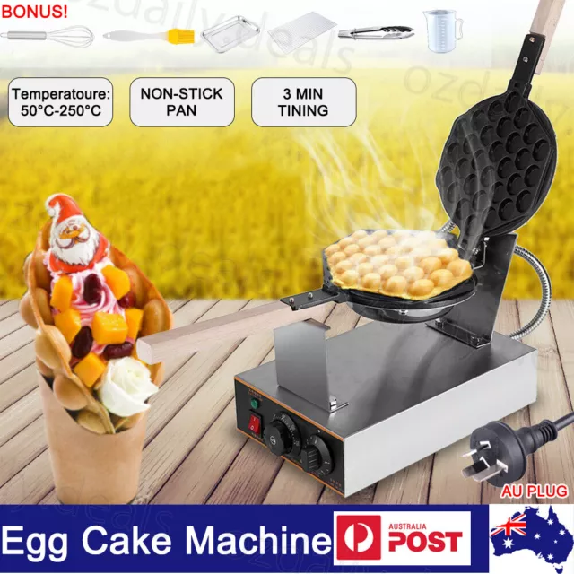 Commercial Electric Egg Puff Bubble Cake Oven Waffle Pan Maker Machine Non Stick