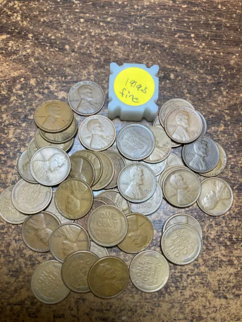 1919-S LINCOLN WHEAT CENT PENNY ROLL, "ALL COINS IN "FINE" CONDITION" 50 coins!