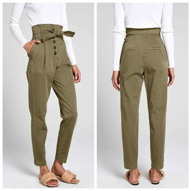 NEW A.L.C. Krew Pant Oregano Olive Green Belted Paperbag Waist Button Fly 6