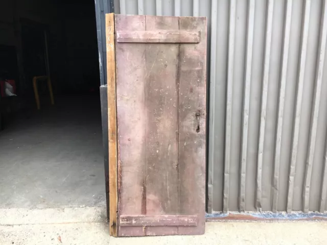 c1820 feathered board door old red - original hinges 72" x 29" solid no warping