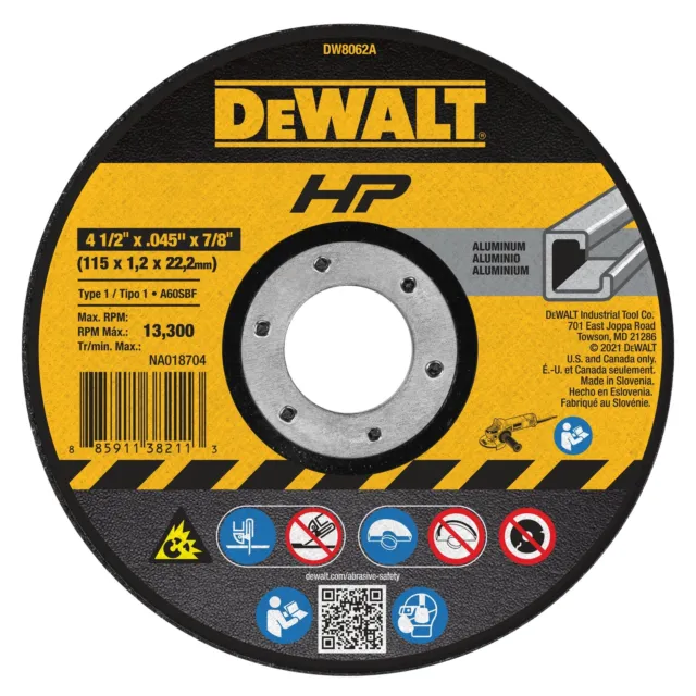 DeWalt DW8062Z 4-1/2 X .045 X 7/8 HP T1 Cutting Wheel