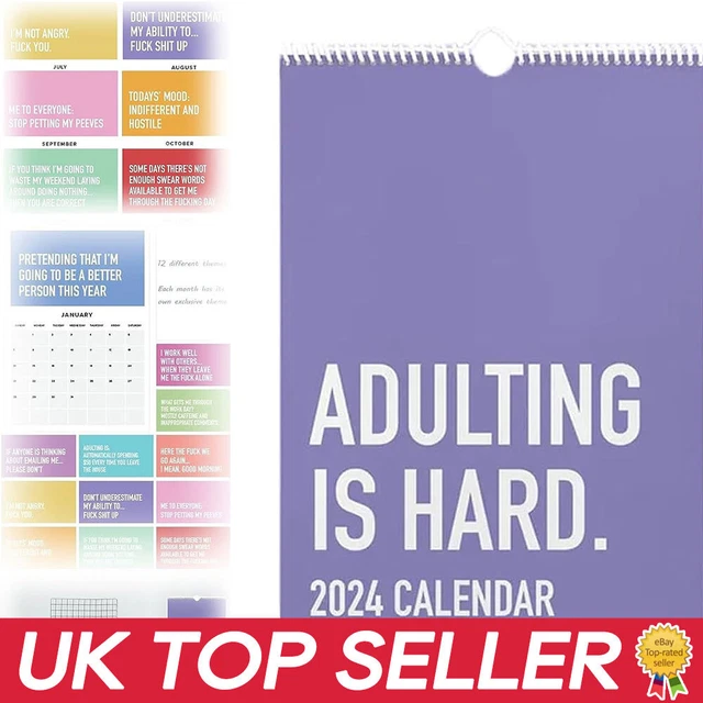 ADULTING IS HARD 2024 Calendar 2024 UK Monthly Inspirational Wall