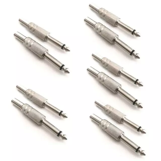 10Pcs 1/4" Mono Audio 6.35mm Jack Metal Male Monaural Audio Cable Connector Plug