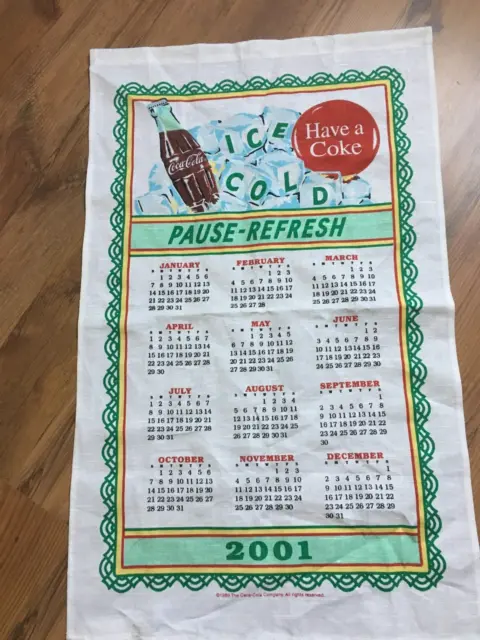 Vintage Coca Cola Linen Calendar Towel 2001 - NEW