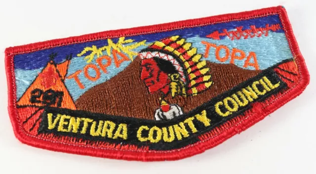 Vintage Lodge 291 Topa Topa Red OA Order Arrow WWW Boy Scouts America Flap Patch