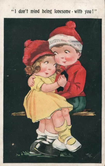 1924 COMIC Boy & Girl I Don't Mind Being Lonesome with You POSTCARD - Teignmouth