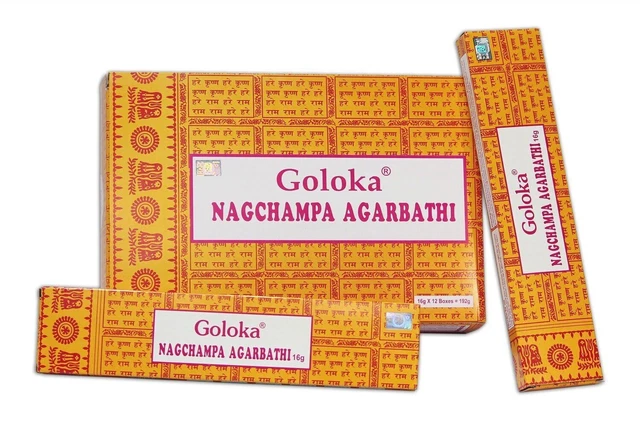 Goloka Nag Champa Fregrance Agarbatti Incense Sticks 12 Packs of 15g X 180g