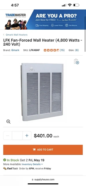 LFK484F Qmark 240/208V Wall Heater