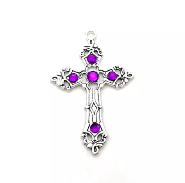 PURPLE CZ CROSS CHRISTIAN FAITH BLESS Pendant 20" 925 Sterling Silver Necklace