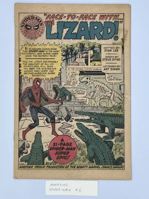 Amazing Spider-Man #6 (1963) 1st app. The Lizard (Curtis Connors)- coverless ...