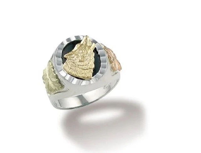 Landstrom's Black Hills Gold and Sterling Silver 10k Wolf Onyx Ring