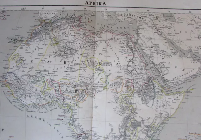 Africa Continent 1875 Fleming Nile source giant lakes hand color German map 3