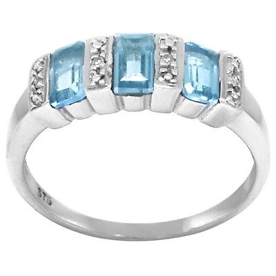 Natural 0.91ct Blue Topaz & Diamond 9ct 9K 375 Solid White Gold Ring