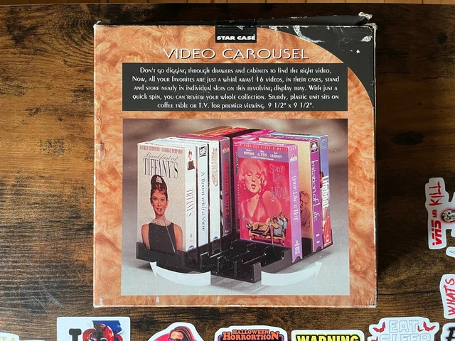 VINTAGE VHS TABLE Top Carousel Storage Holder Rack Spins Holds 16 VHS ...