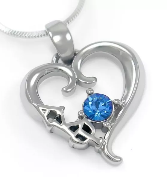Alpha Kappa Psi Sterling Silver Heart Pendant with CZ Blue Crystal