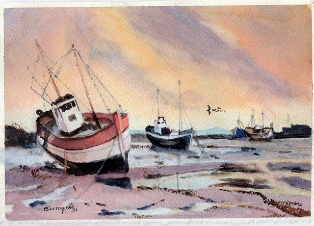 ACUARELA ORIGINAL DE BERRUGUETE, PUERTO PESQUERO DEL NORTE 3 Watercolour OFERTA