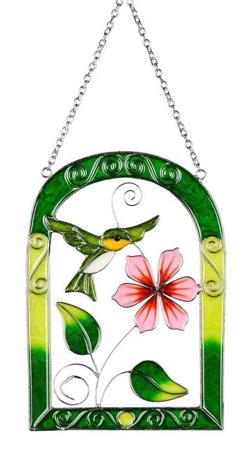 Moderno Colgante de Ventana Cazador para Decoración Pájaro Flor Lirio Rosa Verde