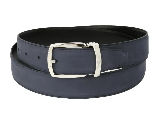 S.T. Dupont 35mm Navy Blue Nubuck Leather Belt, Palladium Buckle, 8210156, NIB