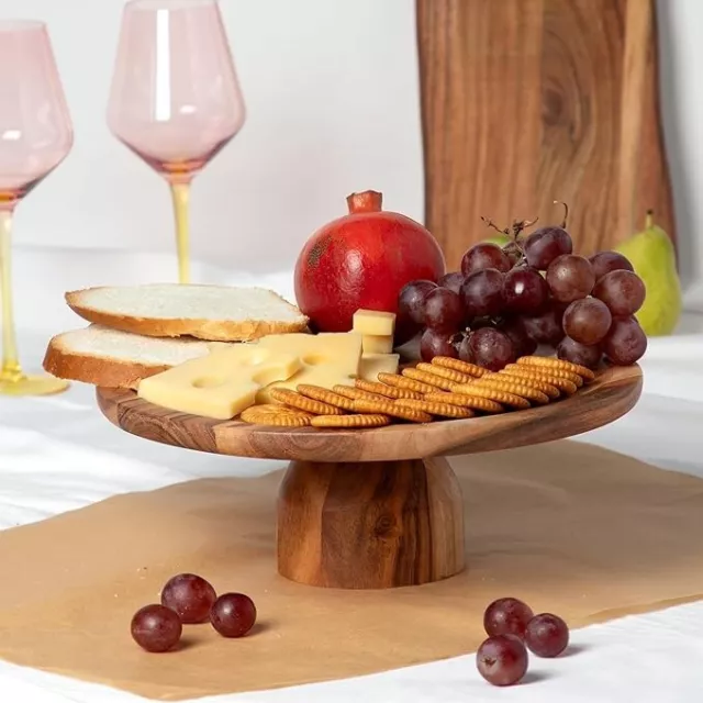 11" Acacia Madera Soporte de Tarta Multiuso Pizza, Fruta & Postre para Servir