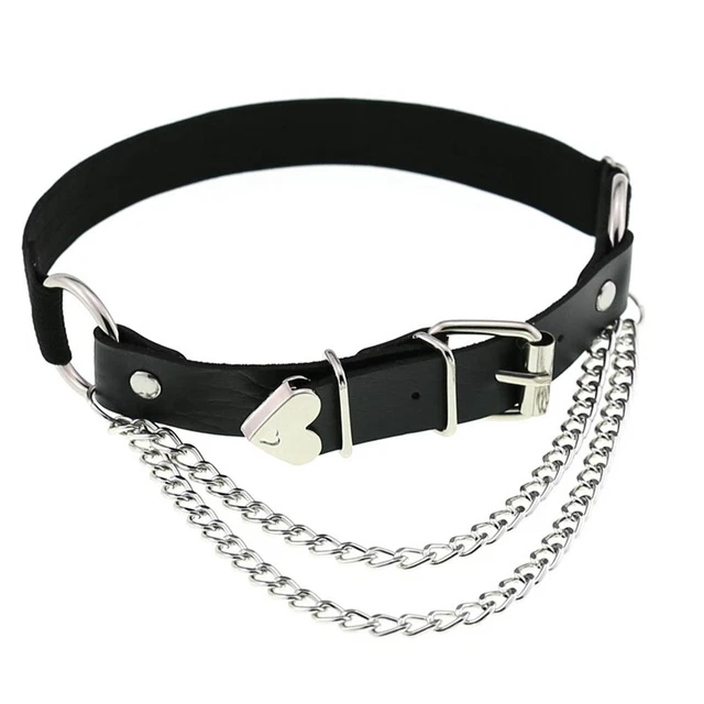Adjustable Leather Leg Garter with Chains, Elastic Punk Rock Thigh Garter f N7O1