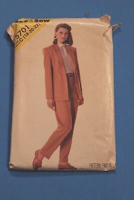 SEE & SEW BUTTERICK Sewing Pattern 5701 Sizes 18-22 1980s Pant Jacket Suit Cut